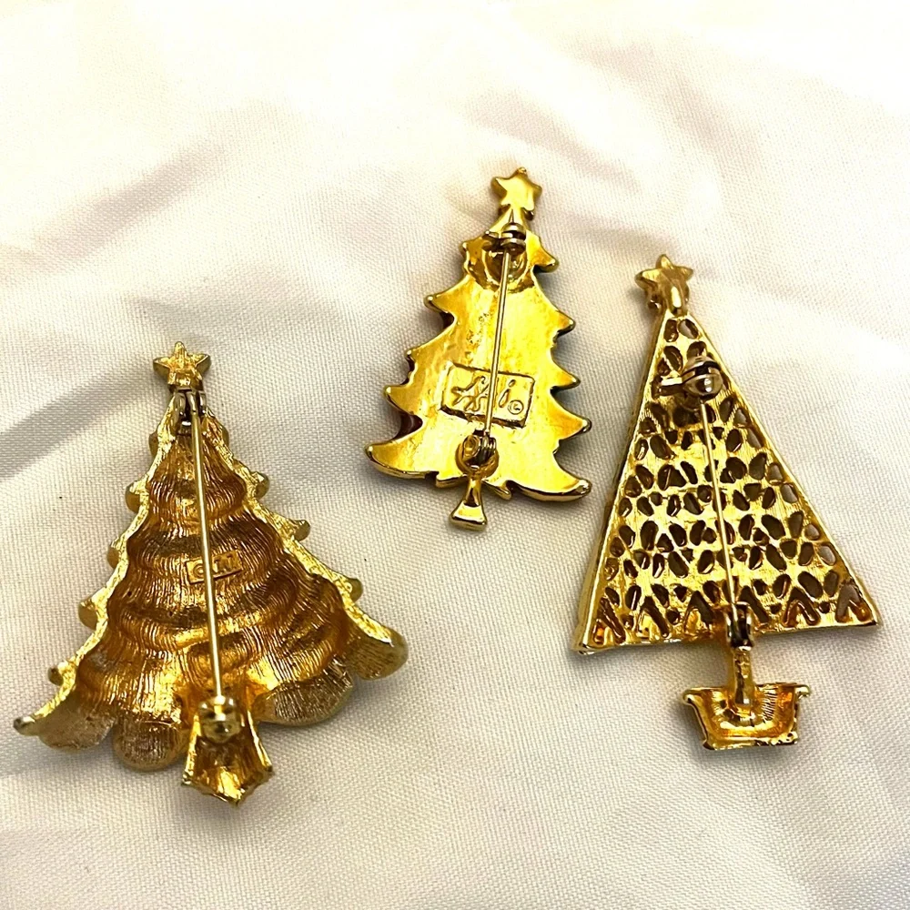 Christmas Tree Vintage Brooches 3 pieces - Picture 5 of 7